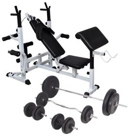 Weight Bench with Weight Rack; Barbell and Dumbbell Set 198.4 lb