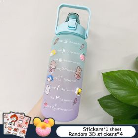 2L Large Capacity Water Bottle With Bounce Cover Time Scale Reminder Frosted Cup With Cute Stickers For Outdoor Sports Fitness (Color: with Stickers 2)