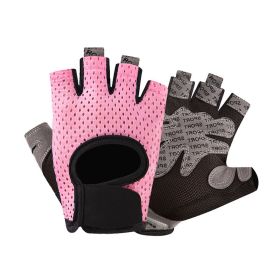 Gym Fitness Gloves Women Weight Lifting Yoga Breathable Half Finger Anti-Slip Pad Bicycle Cycling Glove Sport Exercise Equipment (Color: Pink, size: L)