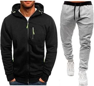 Mens 2 Piece Tracksuit Zipper Cardigan Hoodie Pants Sport Suit Running Jogging Athletic Casual Tracksuit Set (Color: black3, size: L)