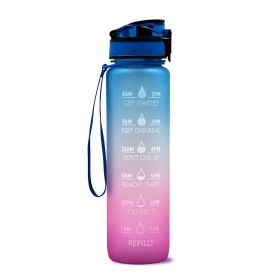 1L Tritan Water Bottle With Time Marker Bounce Cover Motivational Water Bottle Cycling Leakproof Cup For Sports Fitness Bottles (Color: Blue red gradient, capacity: 1L)