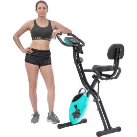 Folding Exercise Bike; Fitness Upright and Recumbent X-Bike with 10-Level Adjustable Resistance; Arm Bands and Backrest (Color: Green)