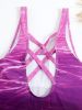 Ombre Purple Color Criss Cross Lace Up Back High Cut Tummy Control One Piece Swimsuit, Women's Swimwear